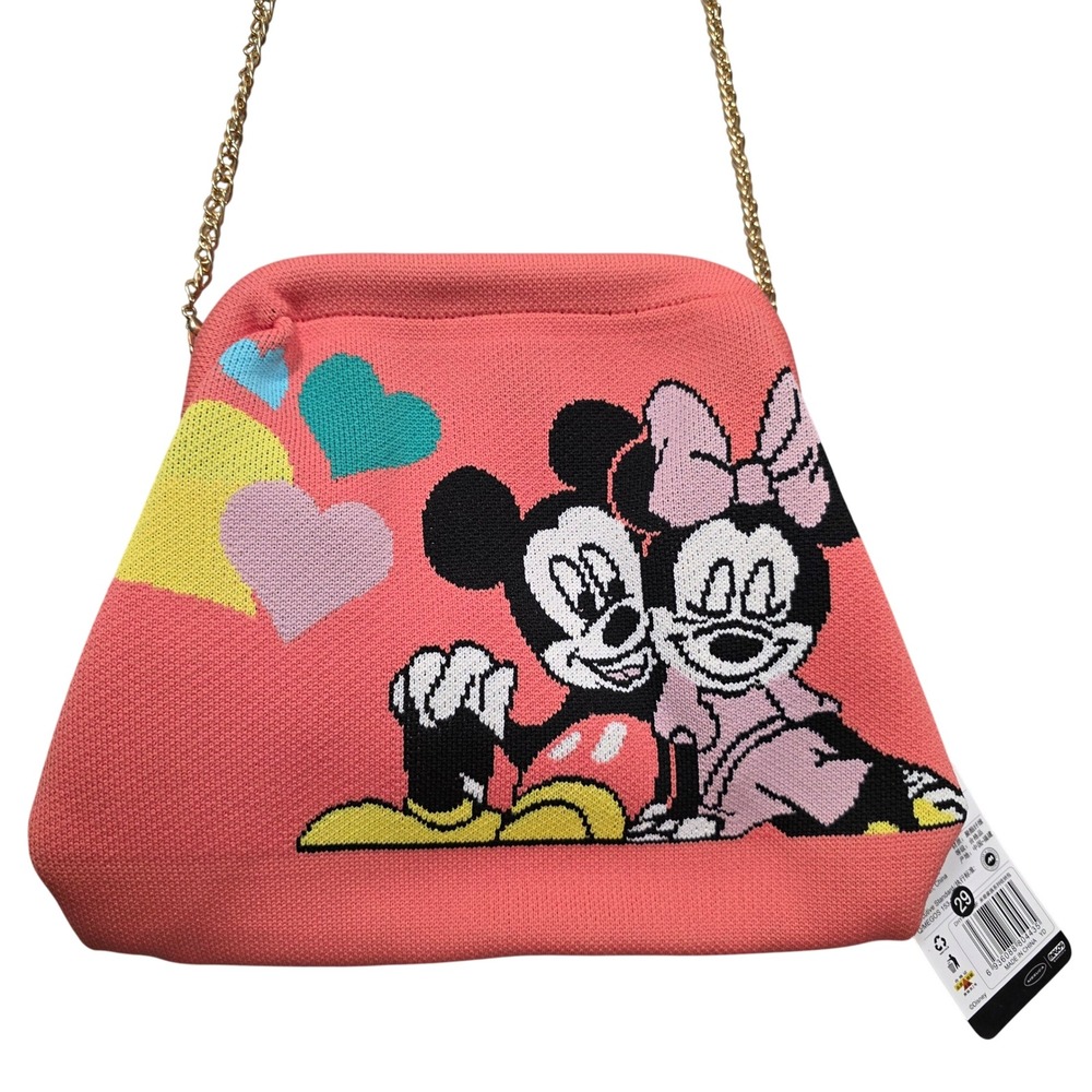 Mecusa Megos Disney Mickey Minnie Mouse Knit Crossbody Bag Pink NWT Kidcore